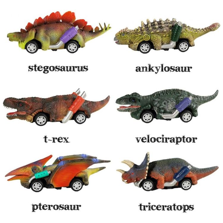 DINOBROS--Conjunto-de-6-Carros-de-Dinossauros-de-Puxar-Imagem-1