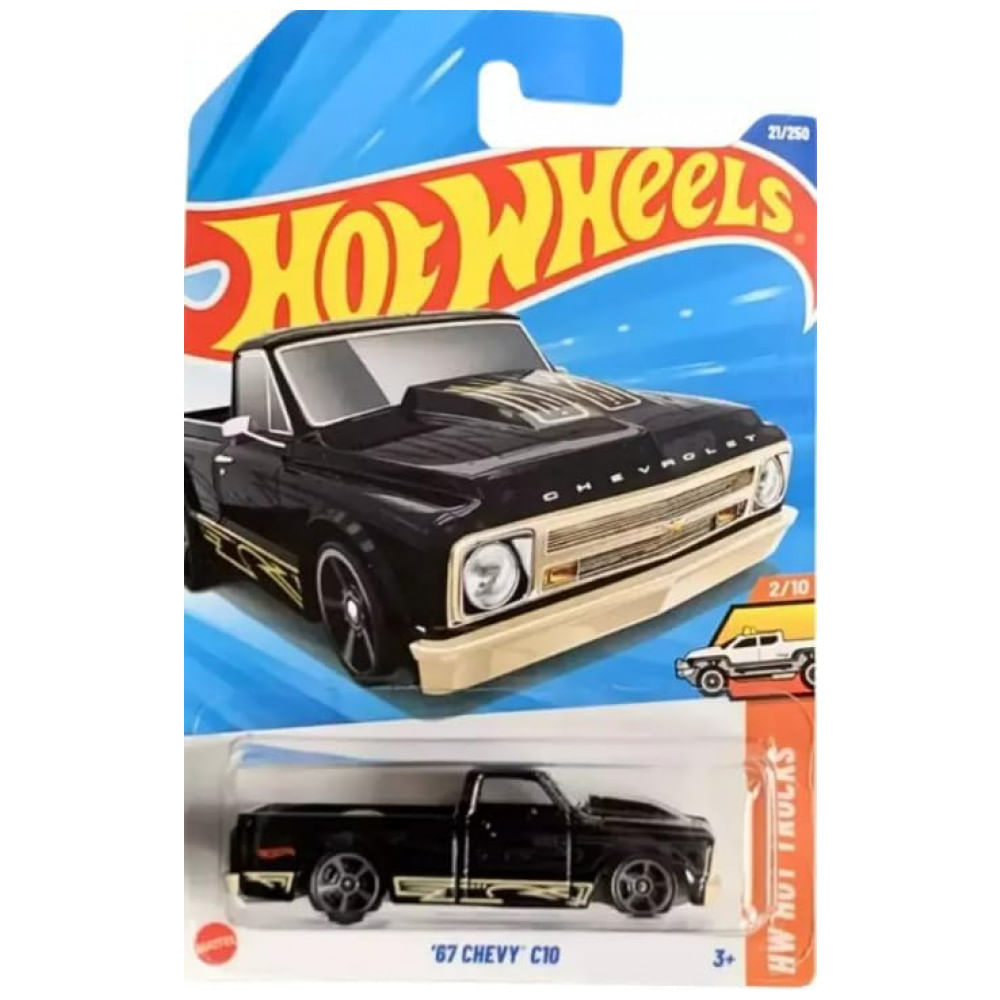 Miniatura Hot Wheels 67 Chevy C10 Preto, Série HW Hot Trucks 210, 21250,Mattel