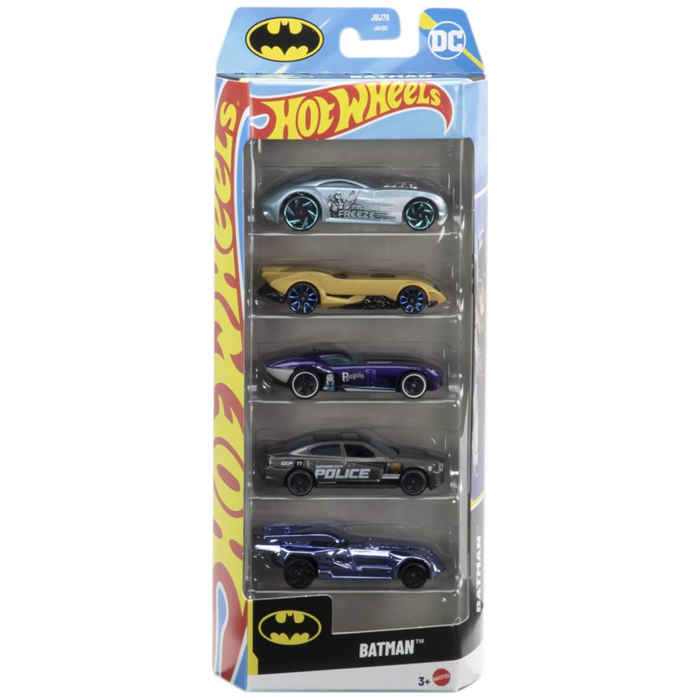 Hot Wheels Conjunto de 5 Carros de Brinquedo do Batman, Escala 1:64, Veículos Temáticos do Batman em Die-Cast