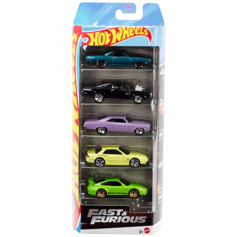 Carrinhos de Brinquedo Hot Wheels Velozes e Furiosos, Conjunto com 5 Veículos em Escala 1:64 Inspirados nos Filmes Velozes e Furiosos