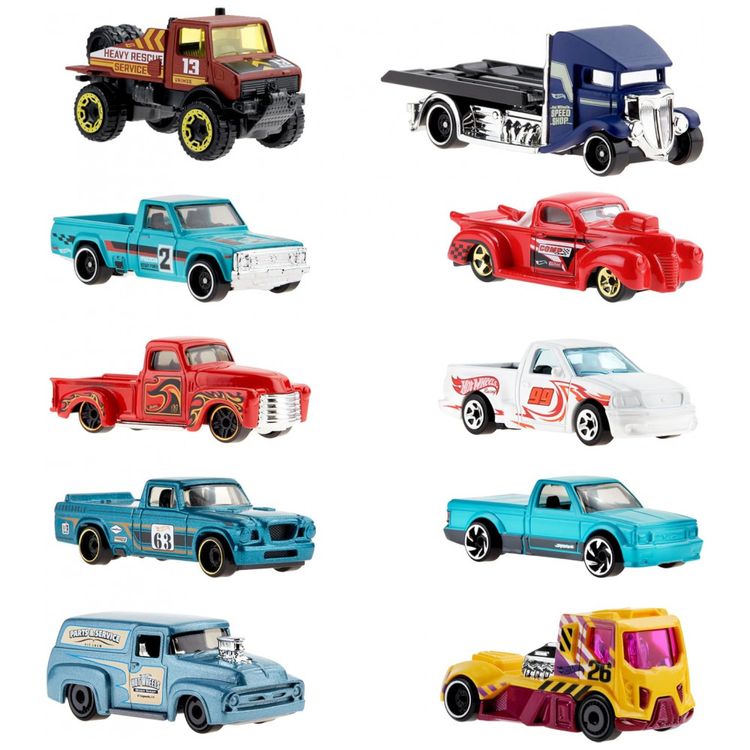 Conjunto-de-10-Caminhoes-Hot-Wheels-em-Escala-1-64---Modelos-Imagem-1