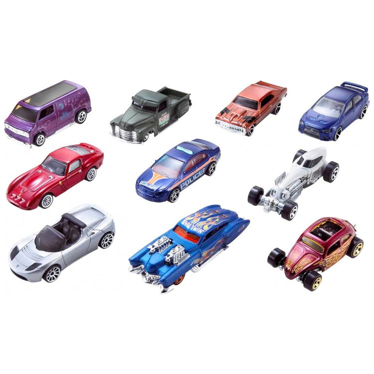 Conjunto-de-10-Carros-e-Caminhoes-Hot-Wheels-Escala-1-64-Imagem-1