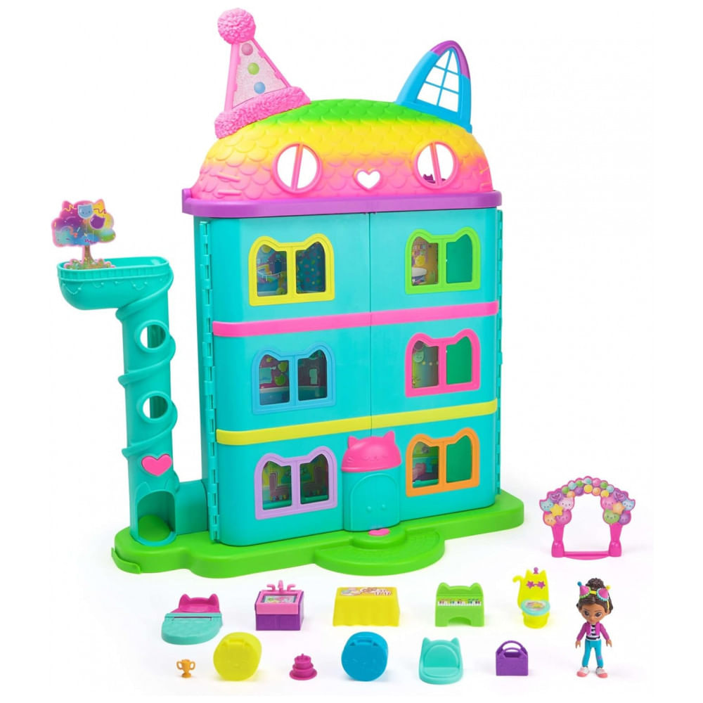 Gabbys Dollhouse: Casa de Bonecas de Celebração com 15 Peças, 63,5cm de Altura, com Bonecos, Móveis e 10 Sons, Brinquedo para Meninos e Meninas