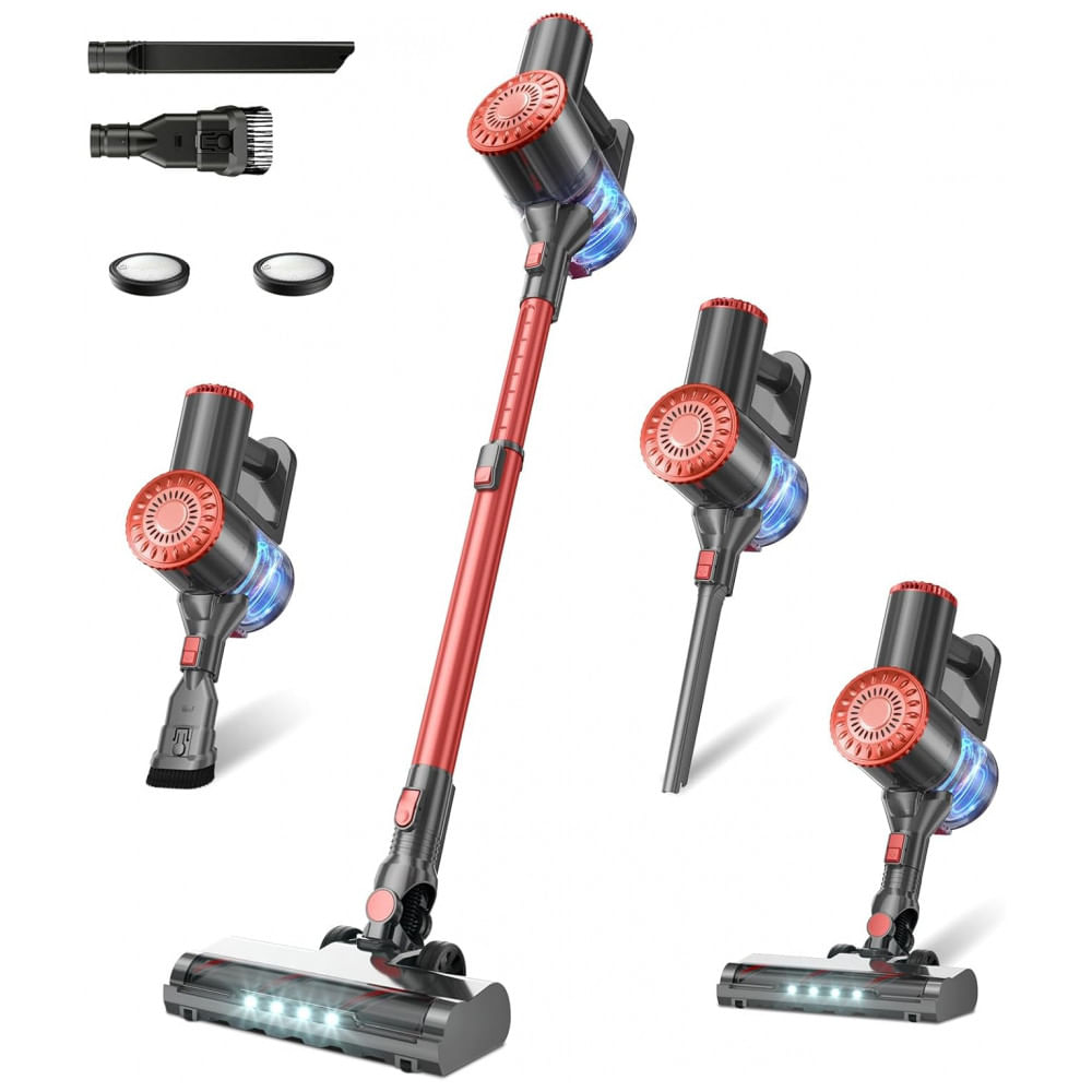 Aspirador de Pó Sem Fio com Suporte Autoportante, Aspiradores de Vara de 40KPA para Casa, Recarregável e Leve, Filtragem de 7 Camadas, HOUSBRUSH