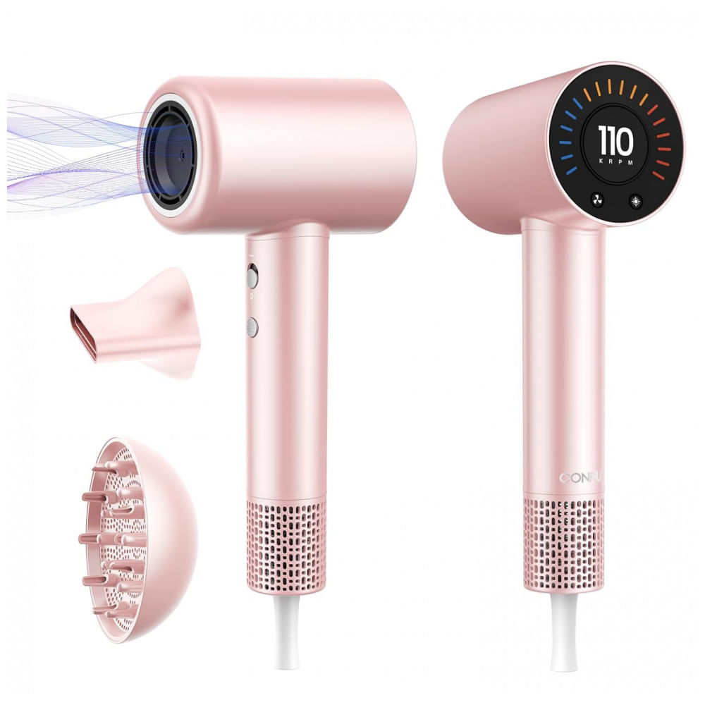 Secador de Cabelo CONFU, 110000 RPM para Secagem Rápida com Difusor Magnético e Concentrador, Secador de Cabelo Iônico Profissional Leve para Mulheres