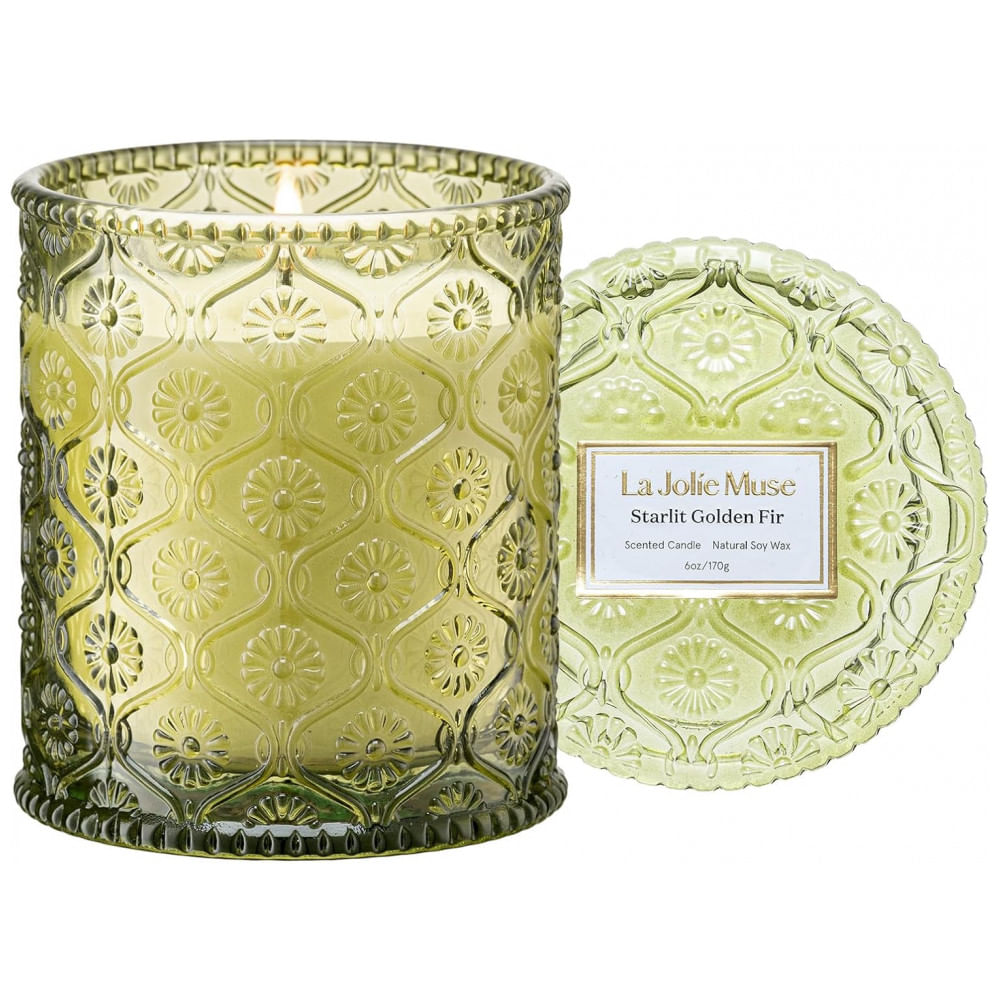 Vela LA JOLIE MUSE Starlit Golden Fir de Cedro, Patchouli e Bálsamo de Pinheiro 170g Cera de Soja Natural Queima Limpa 40 Horas Presente de Vela de Bá
