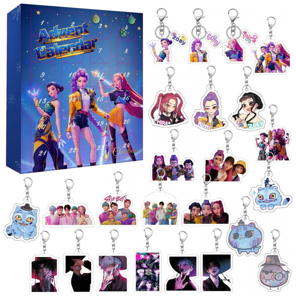 Calendário do Advento Kpop Demon 2025, Calendário de Contagem Regressiva com 24 Brinquedos Chaveiro, Decorações de Halloween e Natal para