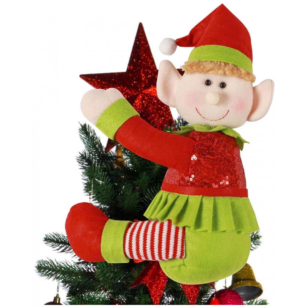 Decoração de Natal com Elf Tree Topper, Engraçado e Único Enfeite de Natal de Elf de Pelúcia para Árvore de Natal, Garrafa de Vinho e Cortina, Vermelh