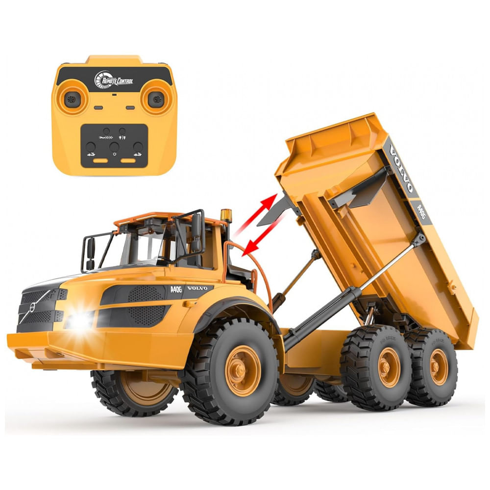 Caminhão Basculante de Controle Remoto Volvo A40G Escala 1:20, Articulado, Brinquedo de Construção, Veículo de Controle Remoto, DOUBLE E