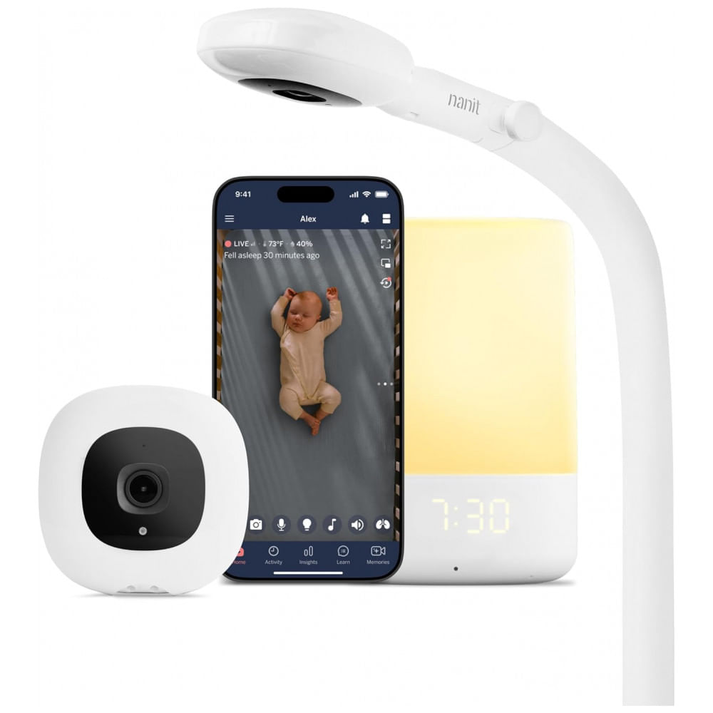 Babá Eletrônica Inteligente Nanit Essentials com Suporte de Parede, Câmera WiFi HD 1080p, Rastreamento de Sono, Áudio Bidirecional e Visão Noturna