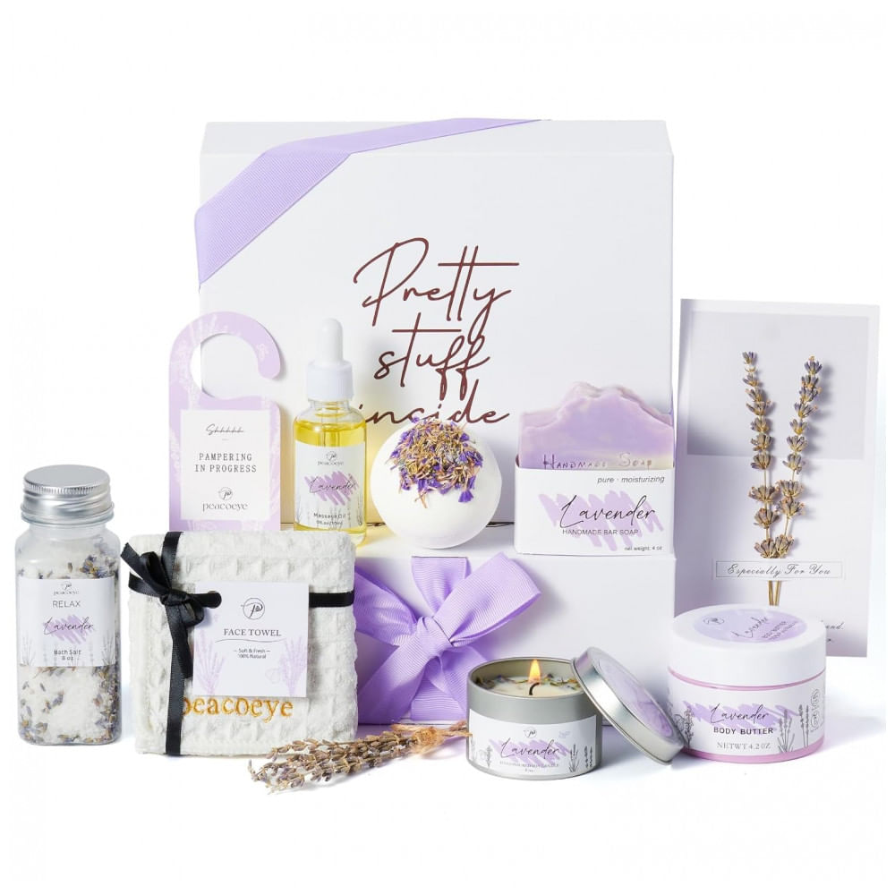 Spa Gifts: Cesta de Banho de Lavanda, Presente para Relaxamento e Autocuidado, Ideal para Mães, Irmãs, Esposas e Amigas