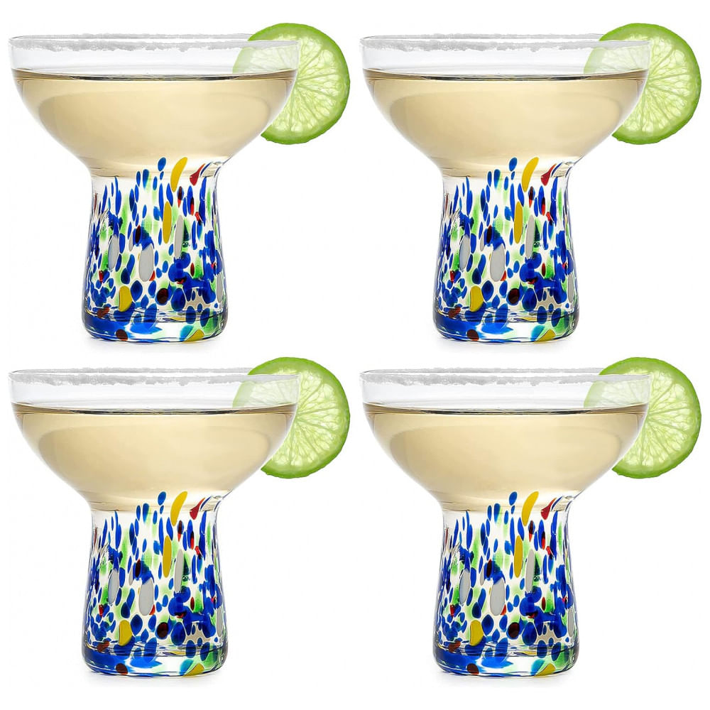 Conjunto de 4 Taças de Margarita Confetti Stemless de 6oz - Artesanais Coloridas de Luxo para Margaritas, Martinis, Coquetéis, Água, Vinho e Sobremesa