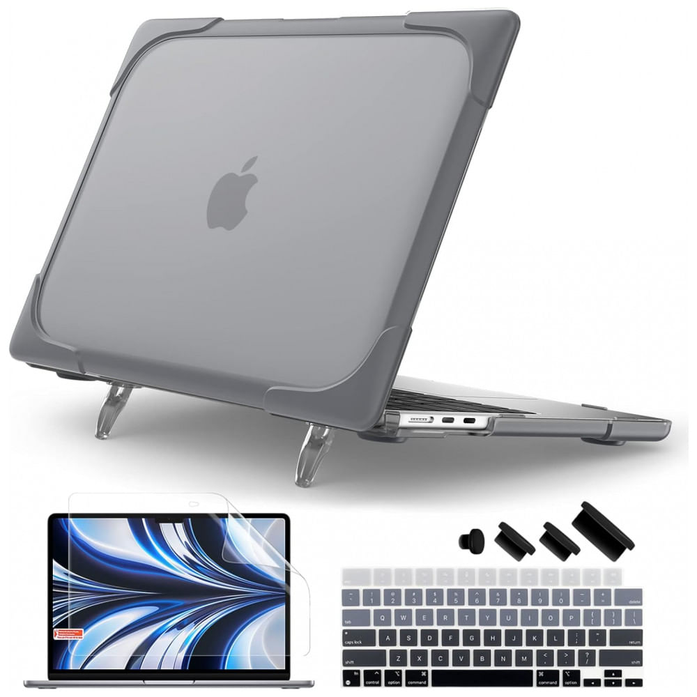 Capa Protetora Resistente a Choques para MacBook Air 13,6 polegadas - Modelo de Lançamento 2025 2024 2022 da Batianda, Cinza