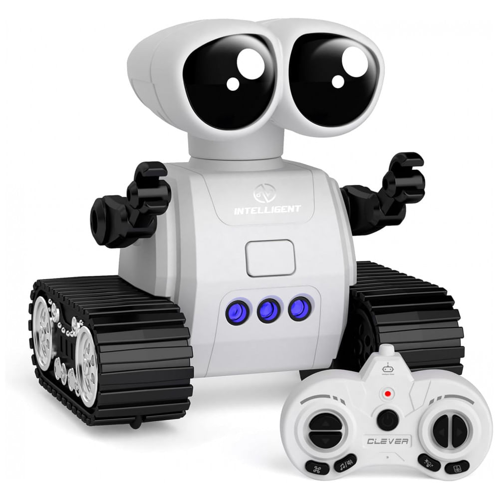 Robô Programável Preto e Branco – Controle Remoto com Walkie‑Talkie, Sensor de Gestos, Música e Luzes para Crianças