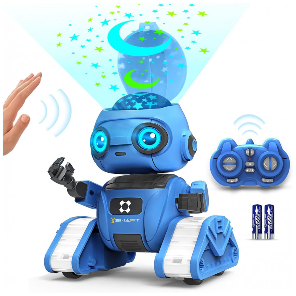 Robô Programável Azul – Dzxlin, Controle Remoto 2,4 GHz com Projeção de Luz, Dança e Sensor de Gestos para Crianças