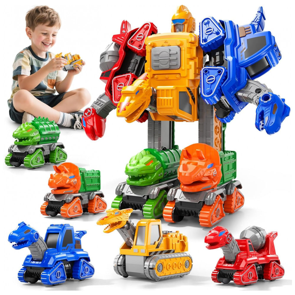 Kit Transformável de Construção Preto e Vermelho – 5‑em‑1 Transform Robot Set, STEM, Caminhões e Robô para Crianças