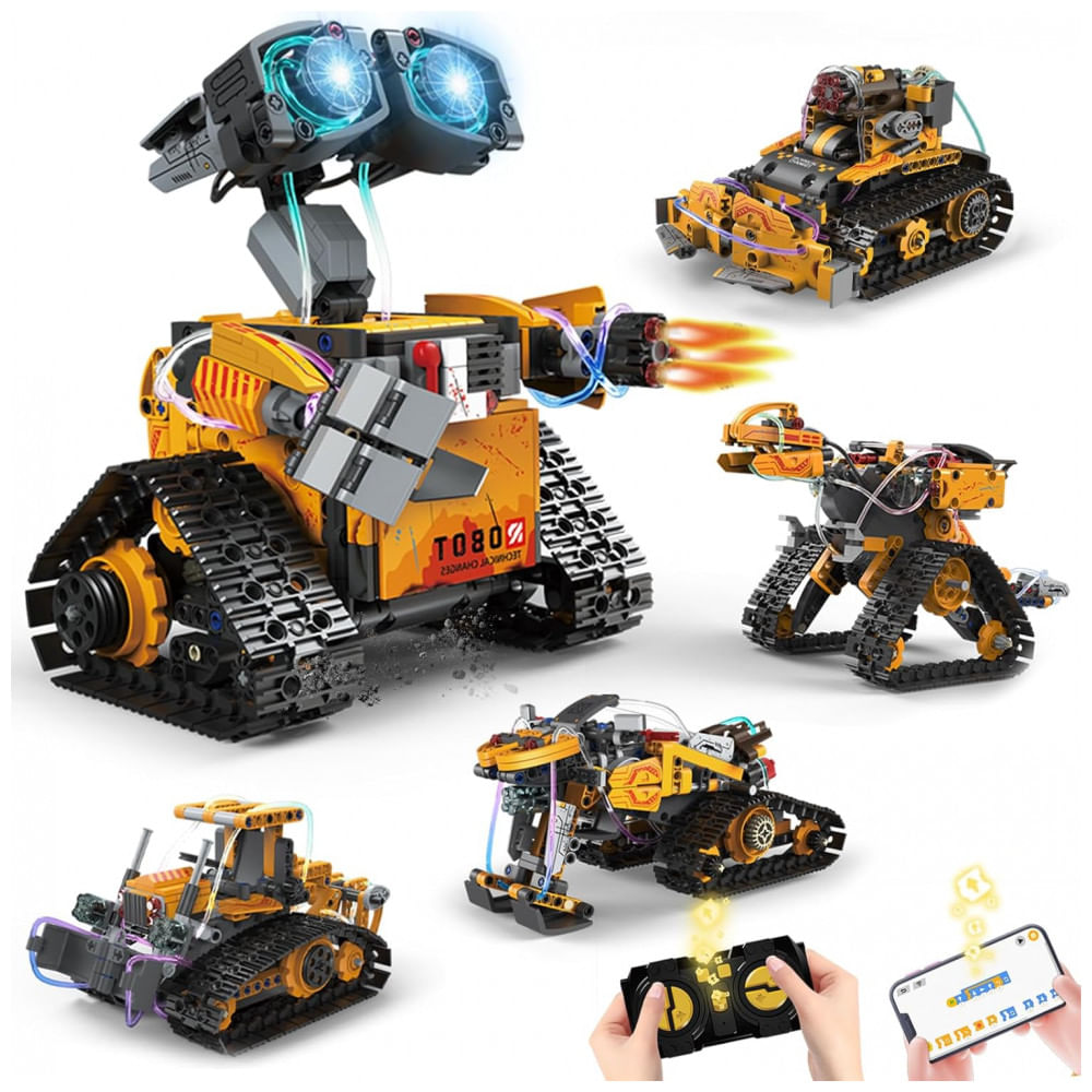 Kit Educativo Preto e Laranja – SliBoeyX 5‑em‑1 STEM Robot Building Kit com 673 Peças, Controle Remoto & App para Crianças