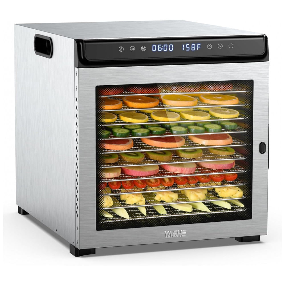 Desidratador de Alimentos e Jerky, Desidratador de Alimentos em Aço Inoxidável de 10 Bandejas, 1100W com Ventiladores Duais, YASHE