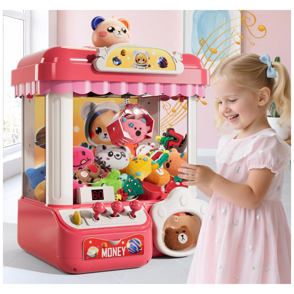 Mini Máquina de Garra Rosa BLmukce – Arcade Infantil com Música, 36 Mini Brinquedos, Doçuras e Diversão
