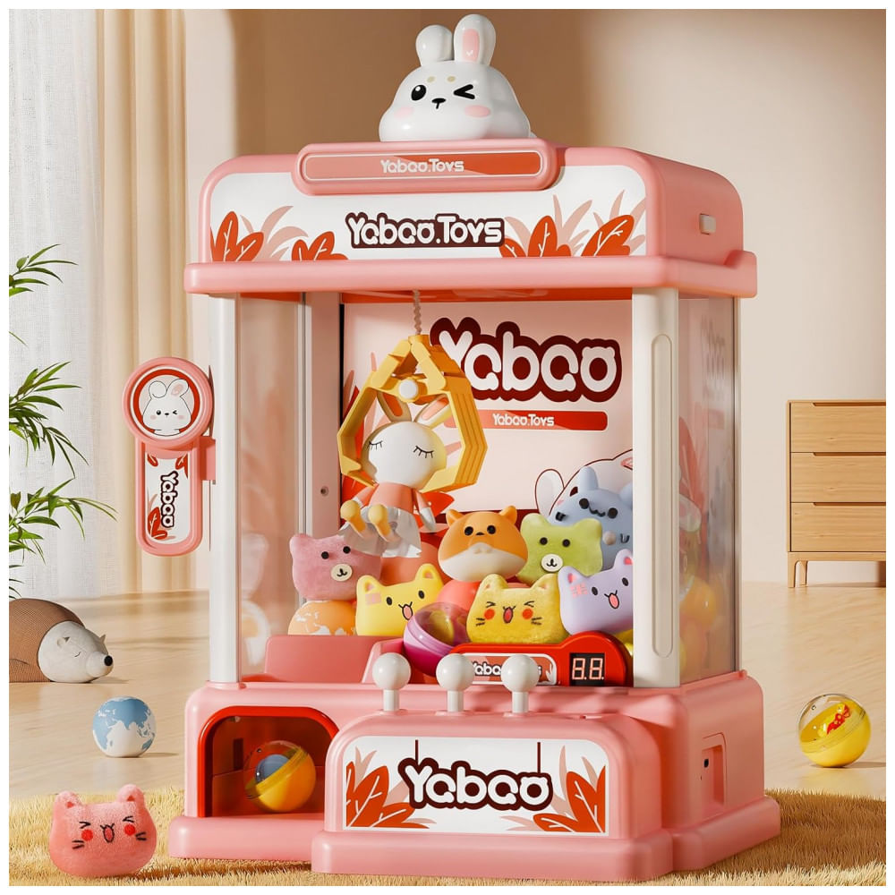 Máquina de Garra Rosa ORANGE OCEAN – Mini Arcade Infantil com 54 Peças, Luzes, Música e Temporizador de 60s