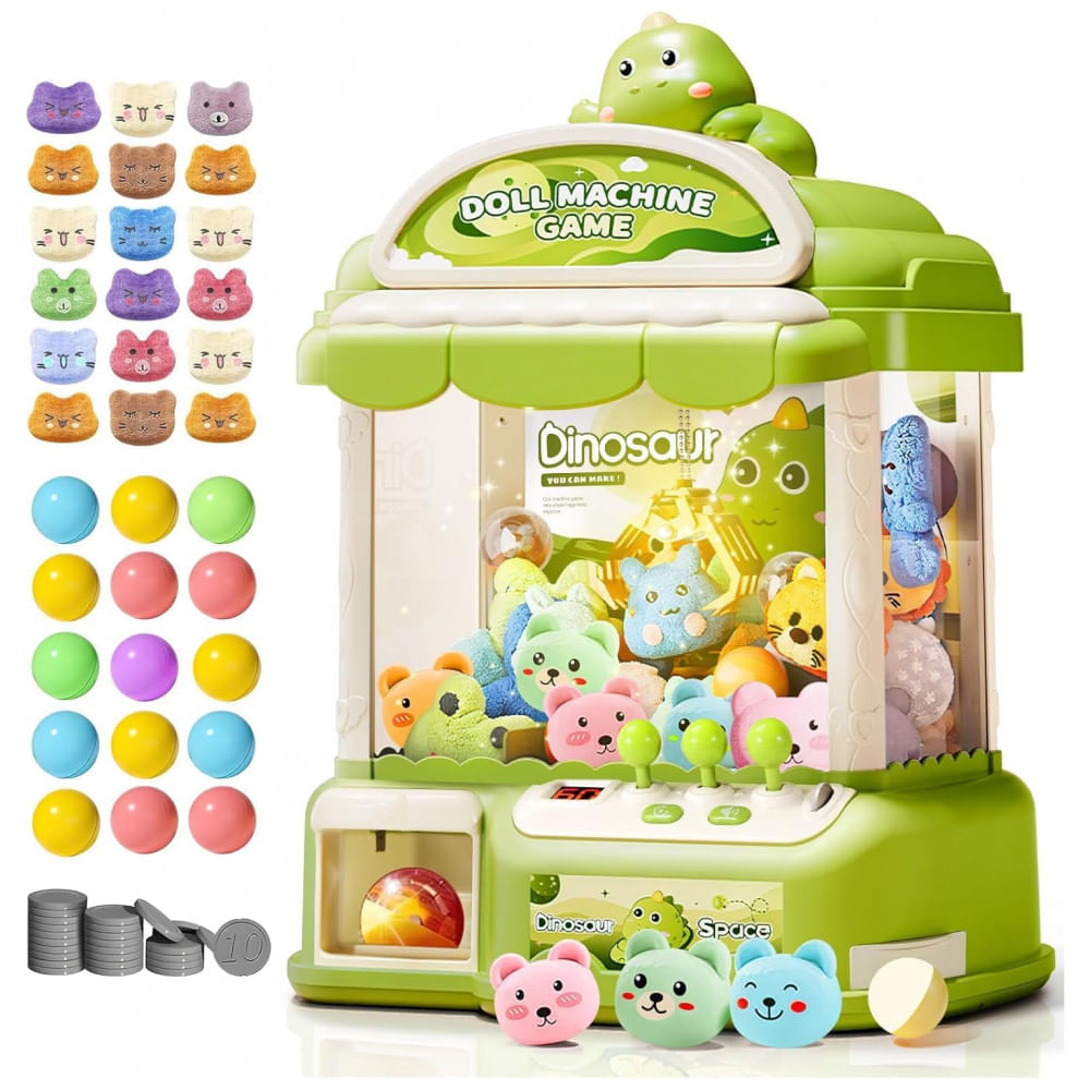 Máquina de Garra Verde MIAOKE – Mini Arcade Infantil com 30 Prêmios, 20 Ovos‑Surpresa, Luzes LED e Música Ajustável