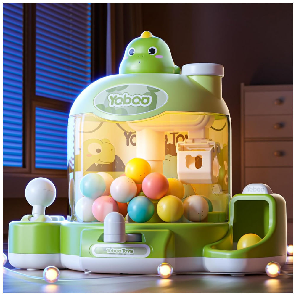 Máquina de Garra Verde Skirfy – Mini Arcade Infantil com Dinossauro, Luzes LED, Som e Prêmios
