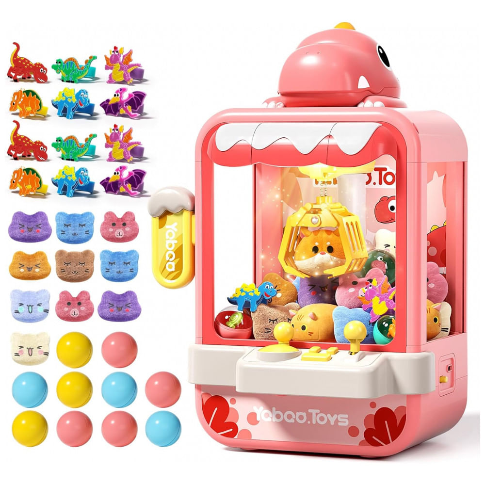 Máquina de Garra Infantil Eohemeral Rosa, Mini Vending Machine Eletrônica com Música e 32 Brinquedos, Arcade para Crianças 3+ Anos