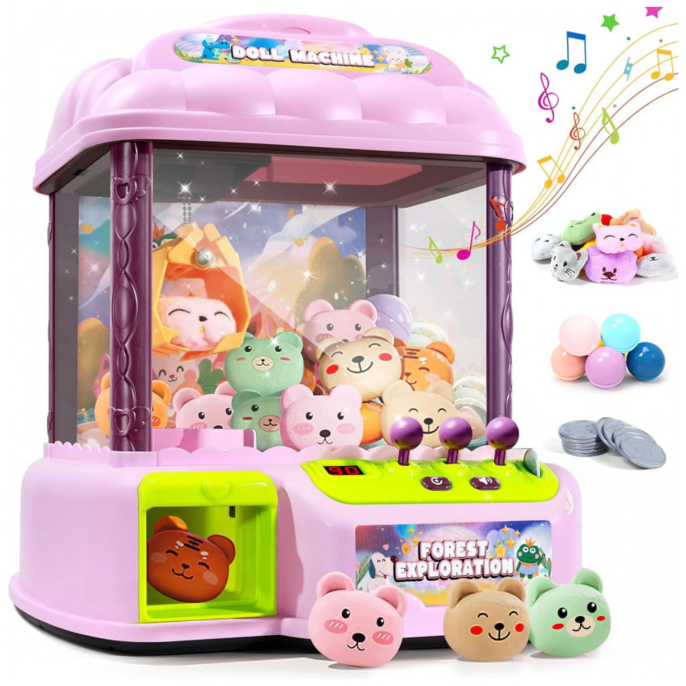 MIAOKE Máquina de Garra Rosa Grande para Crianças, Arcade Musical Eletrônico com Luzes e Sons, Inclui Brinquedos, Moedas e Ovos Surpresa