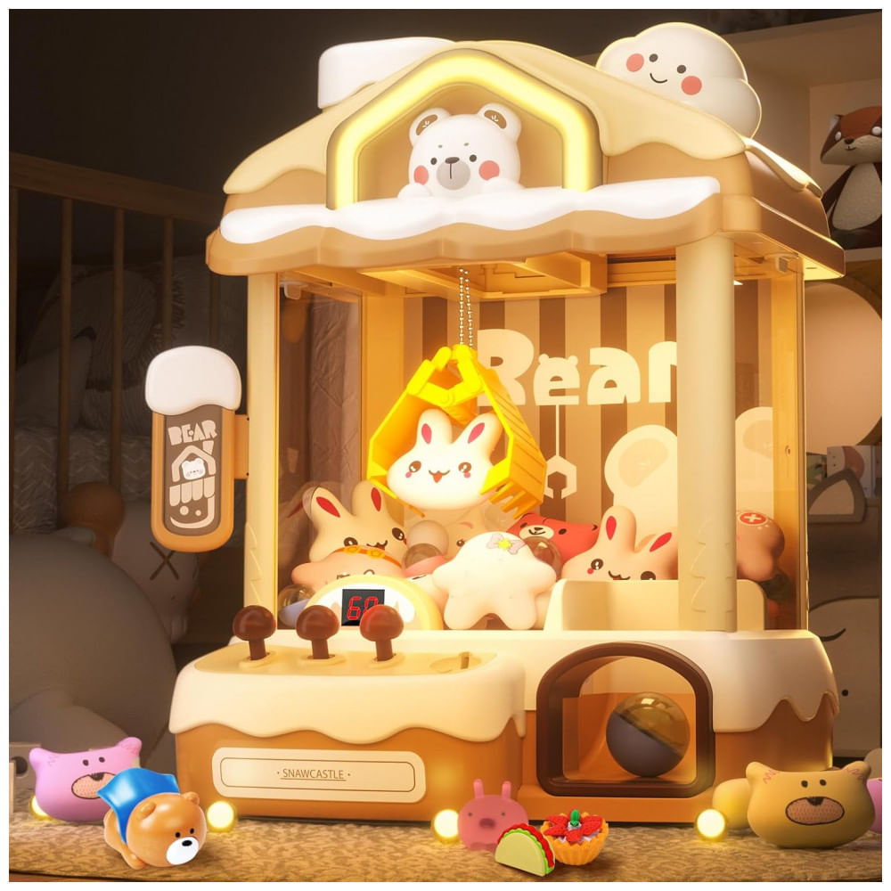 Máquina de Garra Skirfy Amarela para Crianças e Adultos com Luz LED e Som, Brinquedo Arcade Elétrico para Festa e Presente de Aniversário