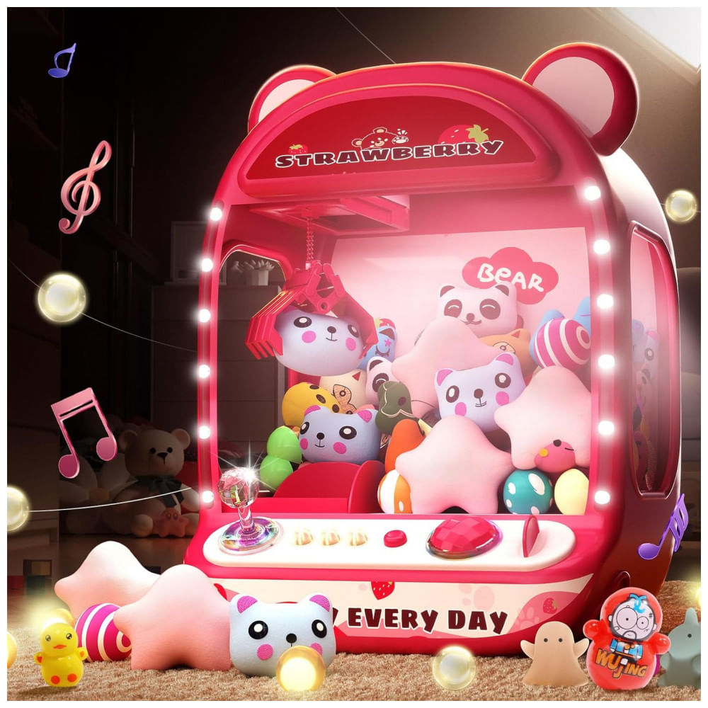 Skirfy Máquina de Garra Mini Arcade Rosa para Crianças, Brinquedo Vending Machine com Prêmios e Som, Presente de Aniversário