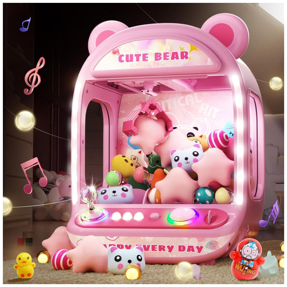 Skirfy Máquina de Garra Mini Arcade Rosa para Crianças, Brinquedo Vending Machine com Prêmios e Som, Presente de Aniversário para Idades 6-12