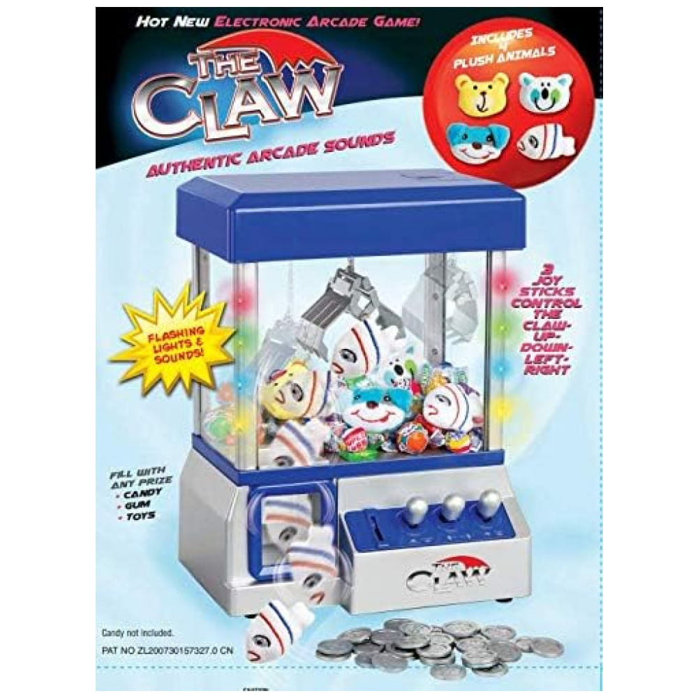 Máquina de Garra Mini Arcade Define Essentials Azul – Brinquedo Infantil com Luzes Piscantes e Música Retrô, Dispenser de Doces e Brinquedos
