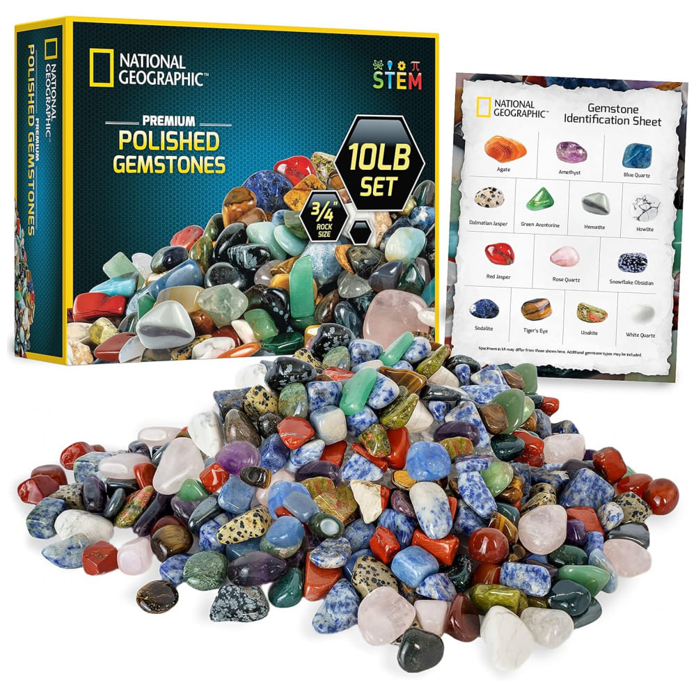 Pedras Polidas Premium 4,5 kg, Gemas 1,9 cm, Kit Educativo STEM, Artes e Artesanato, National Geographic