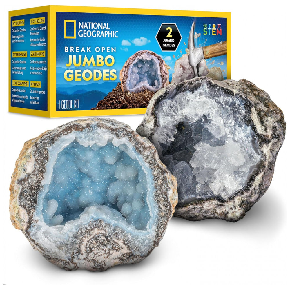 Kit de Escavação de 2 Geodos Gigantes – Brinquedo Educativo STEM, Presentes Científicos para Crianças, National Geographic