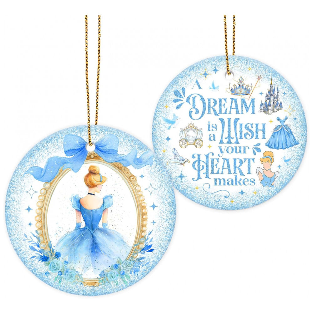 Ornamento de Aniversário Princesa de Cerâmica 34HD 2025 Castelo Azul Fantasia para Meninas, Presente Pendurado em Árvore Cinderela
