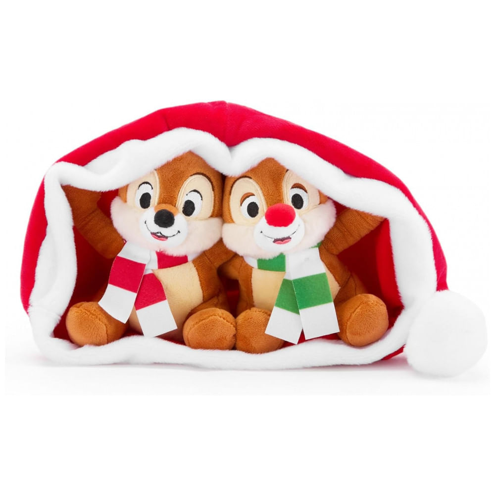 Conjunto Pelúcia Chip n Dale Disney Store Natal 2025, 5 Polegadas, Dupla em Chapéu de Papai Noel, Com Detalhes Bordados