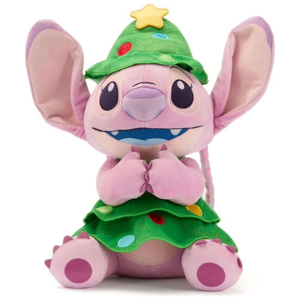 Pelúcia Oficial de Natal Disney Store Angel Lilo & Stitch Natalina 2025, 36 cm, Fantasia Árvore de Natal com Estrela Dourada e Detalhes Bordados