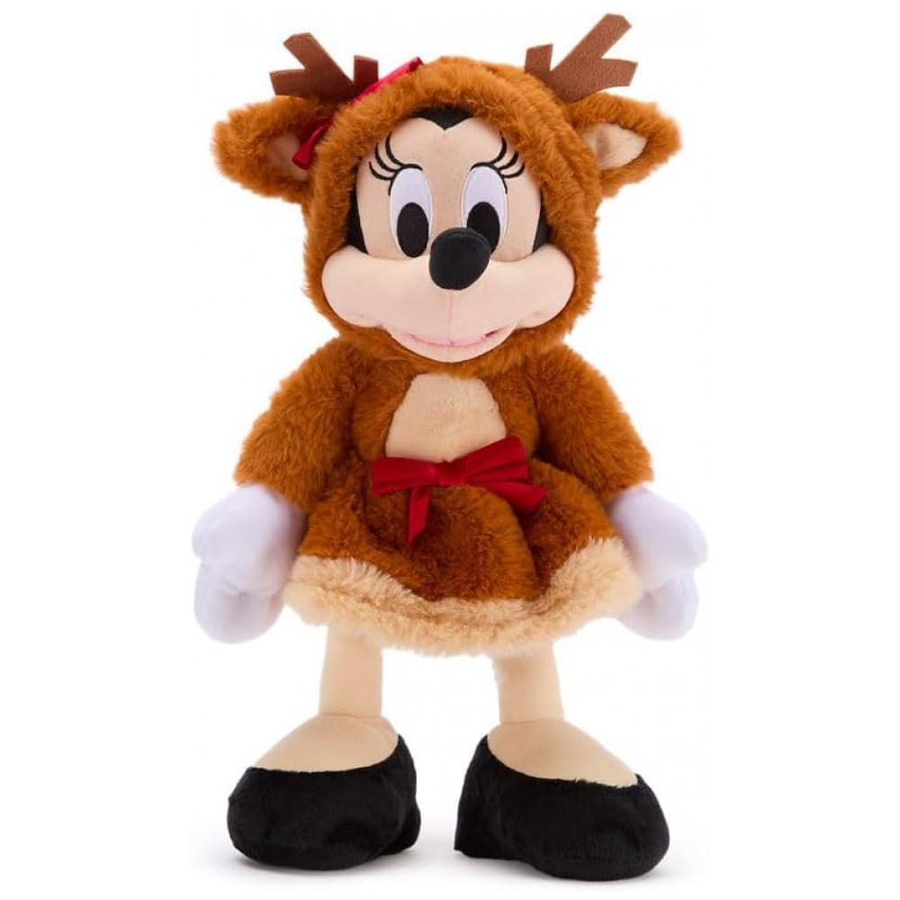 Pelúcia Oficial Disney Store Minnie Mouse Natal 2025, 38 cm, Fantasia Rena com Laço Brilhante e Detalhes Bordados