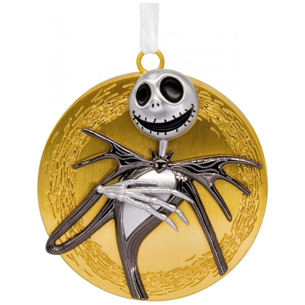 Enfeite de Natal Hallmark Disney Tim Burtons The Nightmare Before Christmas Jack Skellington na Lua, em Metal Dourado, 6,4 x 6,4 x 1,3cm
