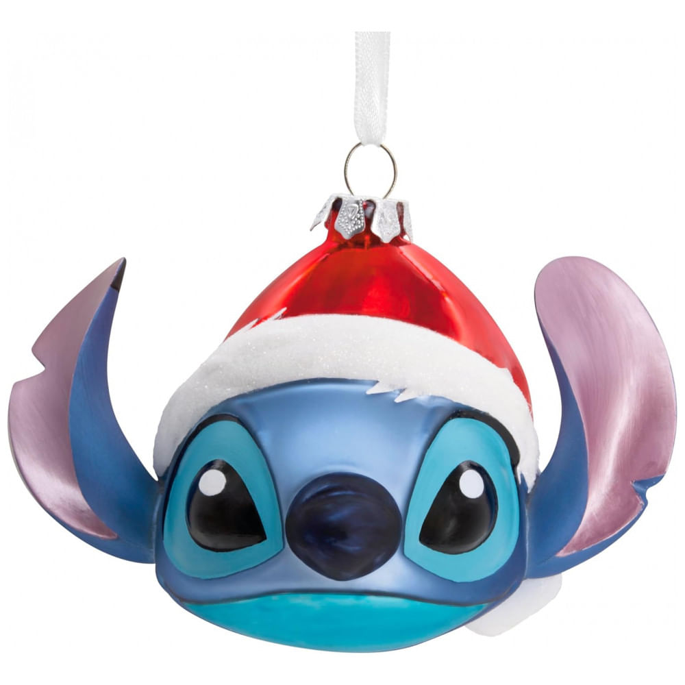 Enfeite de Natal Hallmark Disney Stitch com Chapéu de Papai Noel em Vidro Soprada Multicolorido, 12 x 8,3 x 8,3 cm
