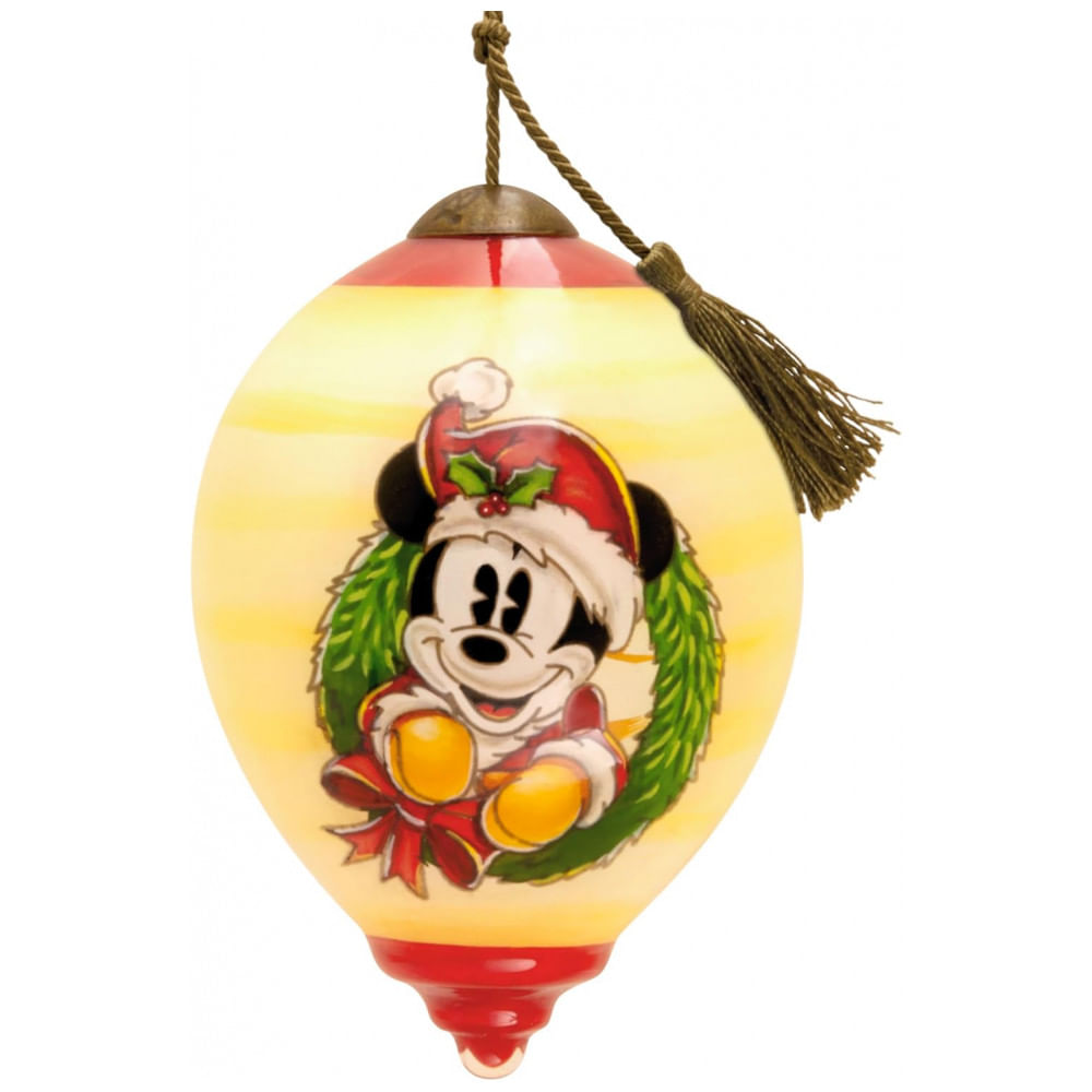 Enfeite de Natal Hallmark Disney NeQwa Art Mickey Mouse em Vidro Soprada Pintado à Mão com Cordão Ajustável, 5,7 x 8,3 x 5,7 cm