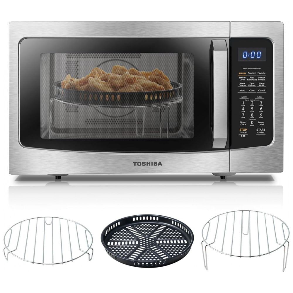 Forno de Micro-ondas Toshiba Air Fryer Combo 4 em 1, Função de Sensor Inteligente, Convecção, Memória de Posição, Prato Giratório