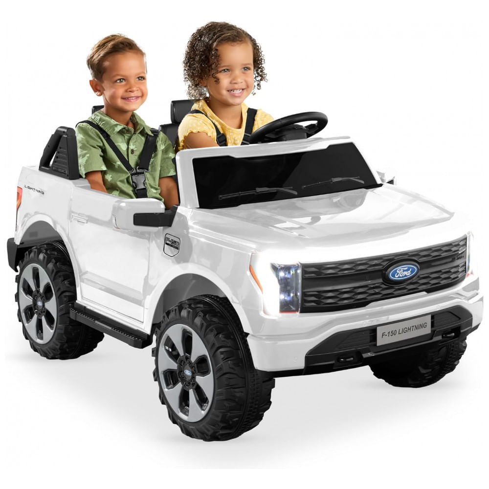 Carro Elétrico Infantil Best Choice Products Ford F-150 Lightning 24V Branco, 2 Lugares, com Controle Remoto e Bluetooth, Capacidade de 60 kg
