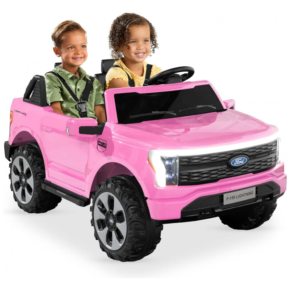 Carro Elétrico Infantil Licenciado Best Choice Products Ford F-150 Lightning 24V Rosa, 2 Lugares, com Controle Remoto e Bluetooth, Capacidade de 60 kg
