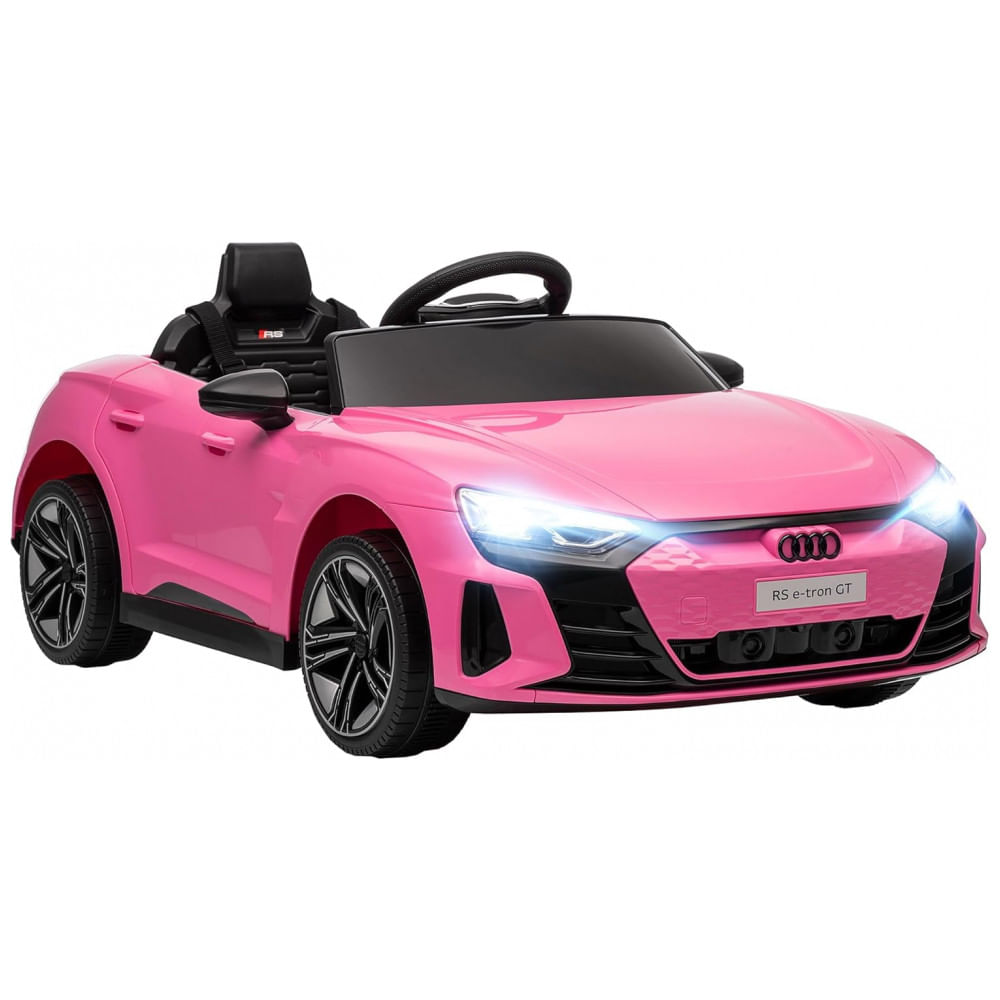 Carro Elétrico Infantil Aosom Audi RS e-tron GT Licenciado 12V Rosa, Controle Remoto, Luzes LED, Música, Suspensão e Fácil Transporte – de 3 a 5 Anos