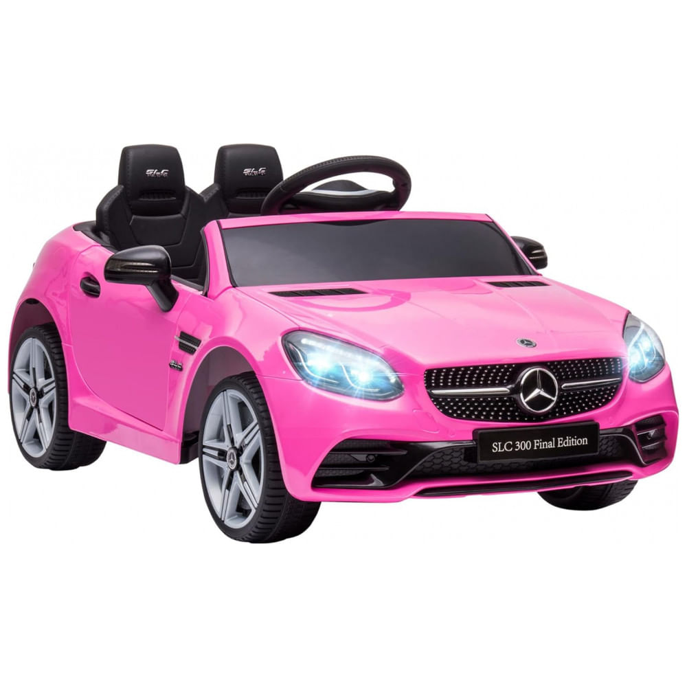 Carro Elétrico Infantil Licenciado Aosom Mercedes SLC 300 12V Rosa com Controle Remoto, Música, Luzes LED e Suspensão - Para Crianças de 3 a 6 Anos
