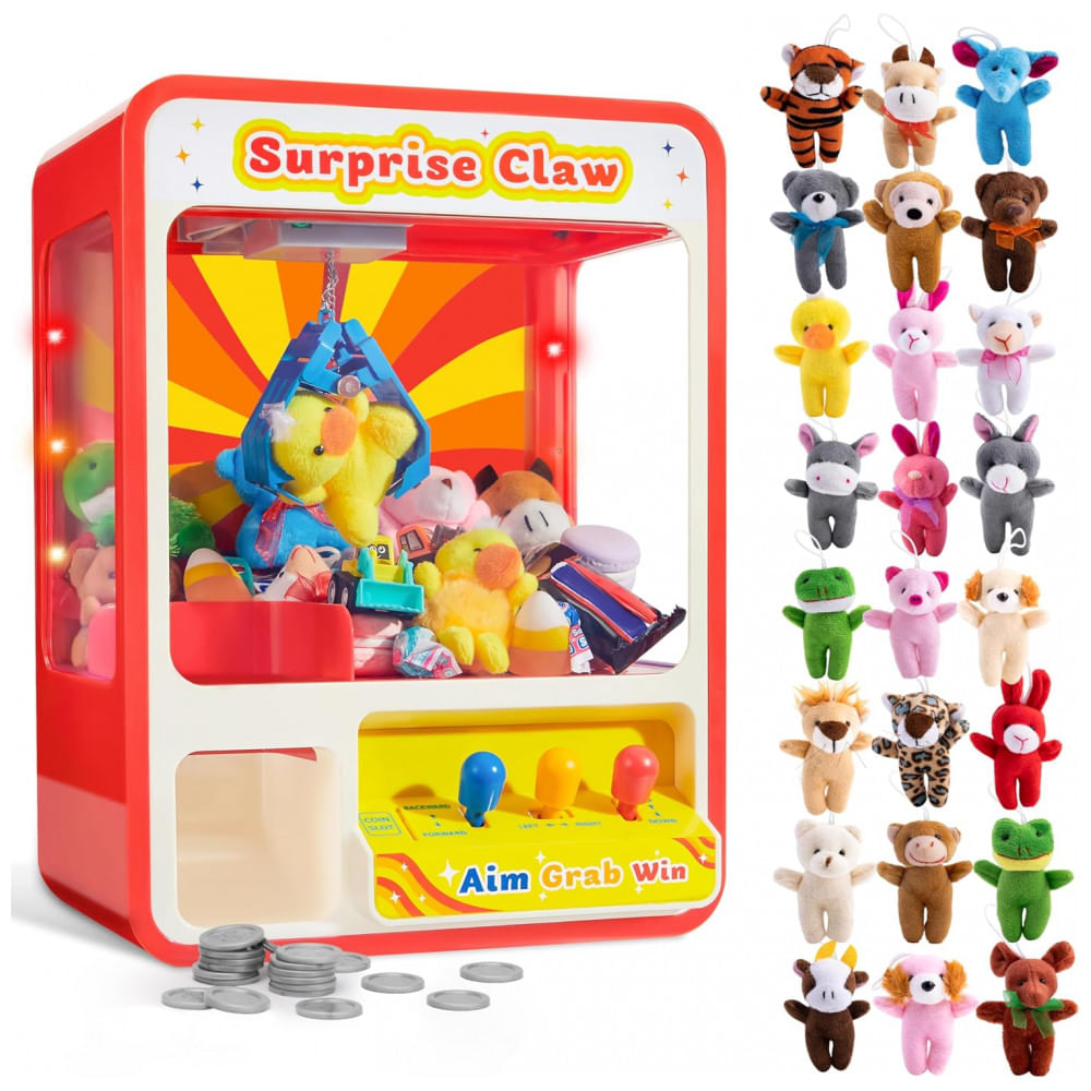 Máquina de Garra JOYIN com 24 Mini Pelúcias Animais, LED Colorido, Som Ajustável, Voltagem 5,5V DC, 35 cm Altura, 1,7 kg, Bivolt
