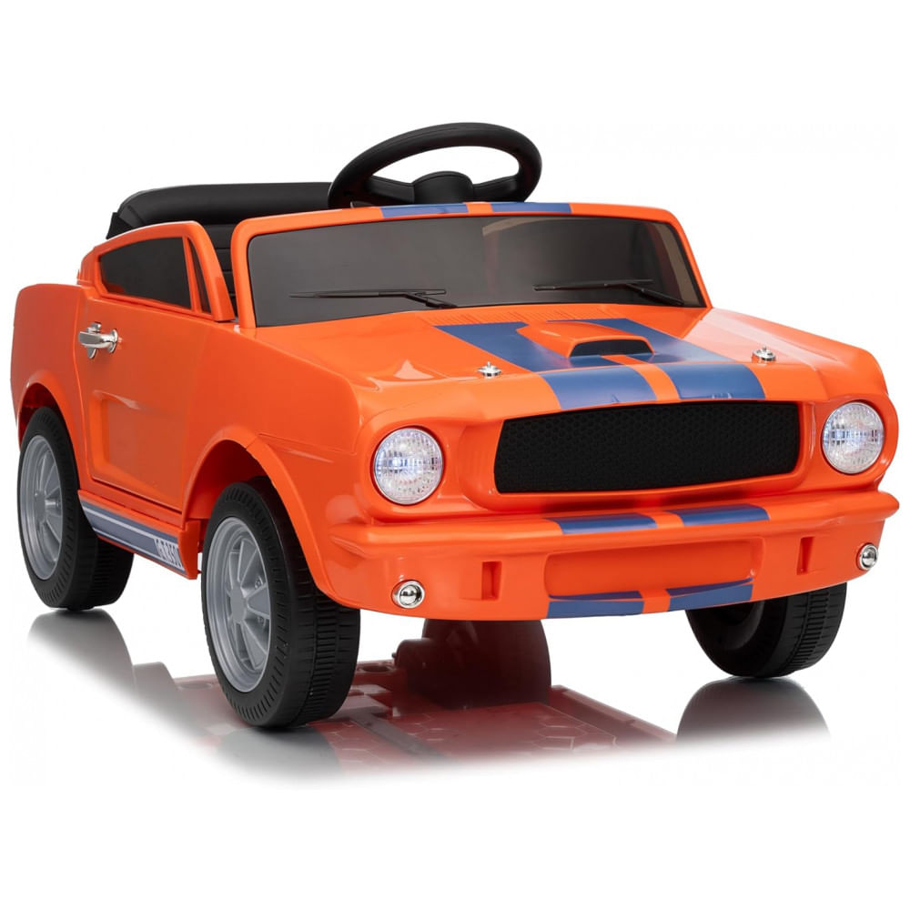 Carro Elétrico Infantil 12V INFANS Shelby Licenciado, Controle Remoto, Bluetooth, Suspensão, Cinto de Segurança, 3 Velocidades, Laranja