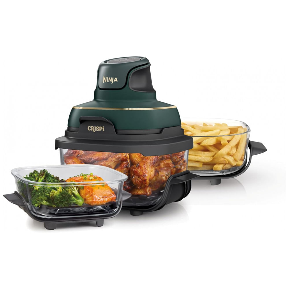 Ninja Crispi Air Fryer Fritadeira 5 em 1, 3,78 litros, 2,36 litros, 6 Copos de Vidro com Placas Crocantes e Tampas de Armazenamento