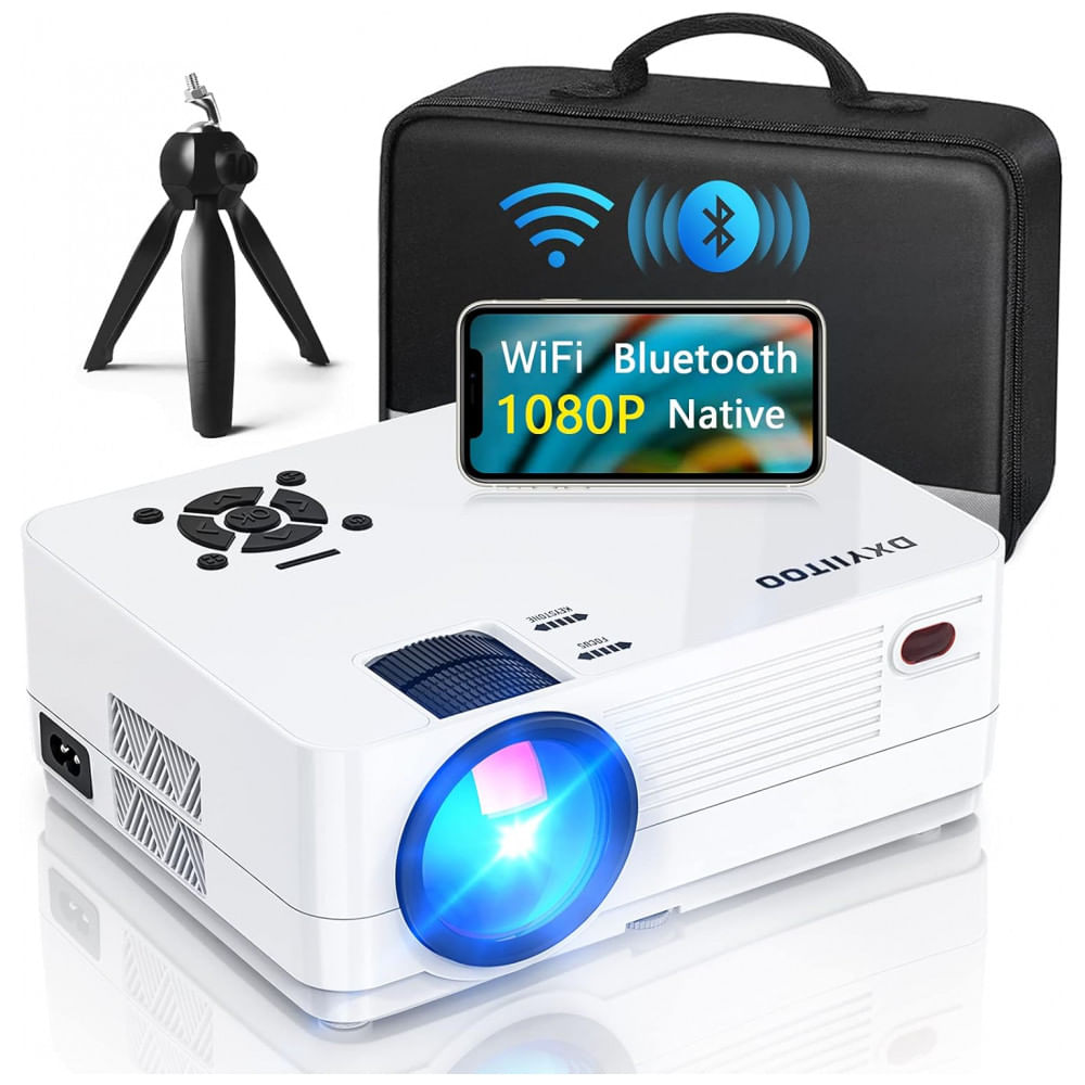 Projetor Nativo 1080P com WiFi e Bluetooth Bivolt, Cinema em Full HD para Filmes ao Ar Livre, Projetor de 300